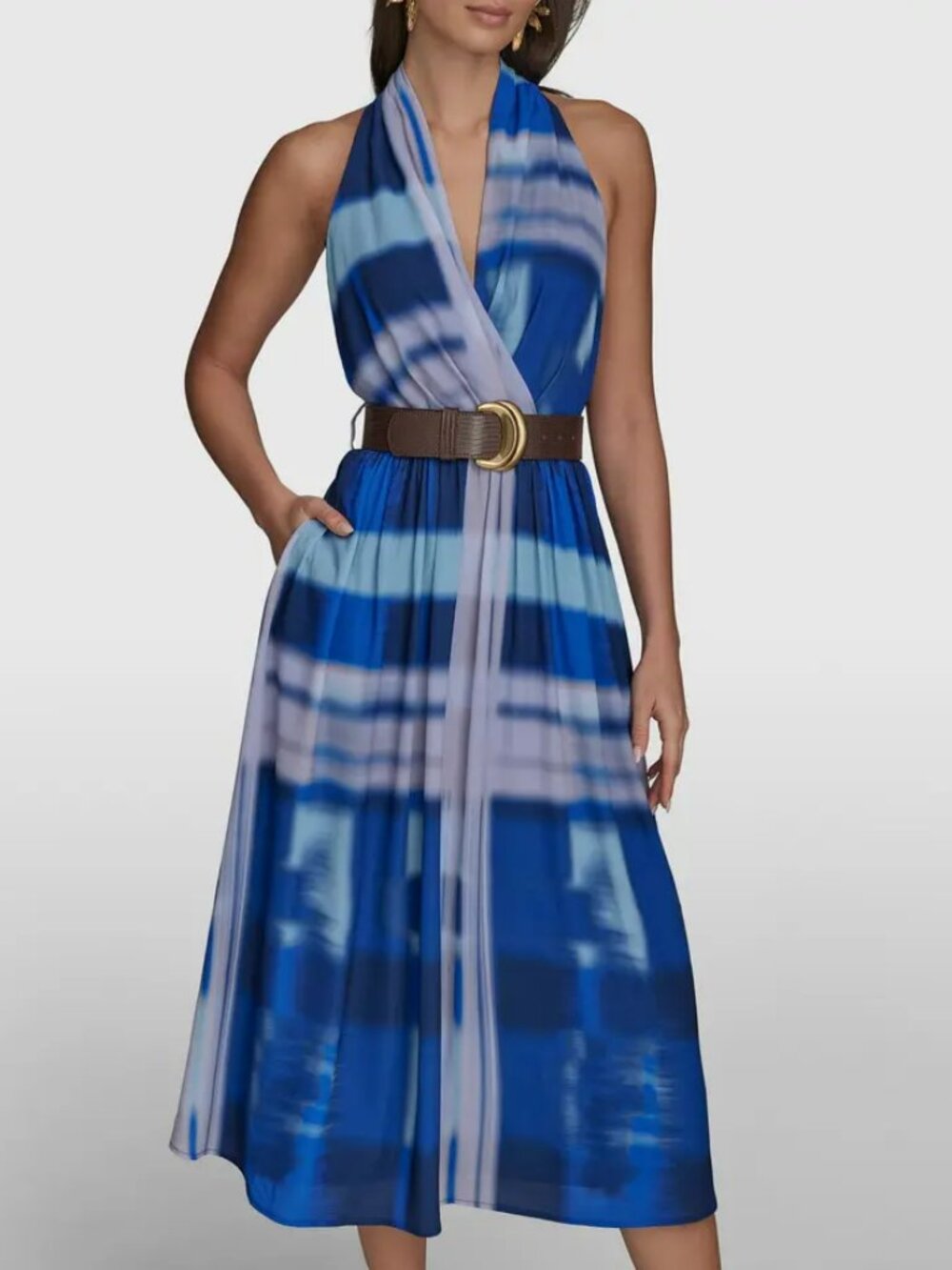 Donna Karan New York Tie Dye Print Sleeveless Midi Dress- Size 10